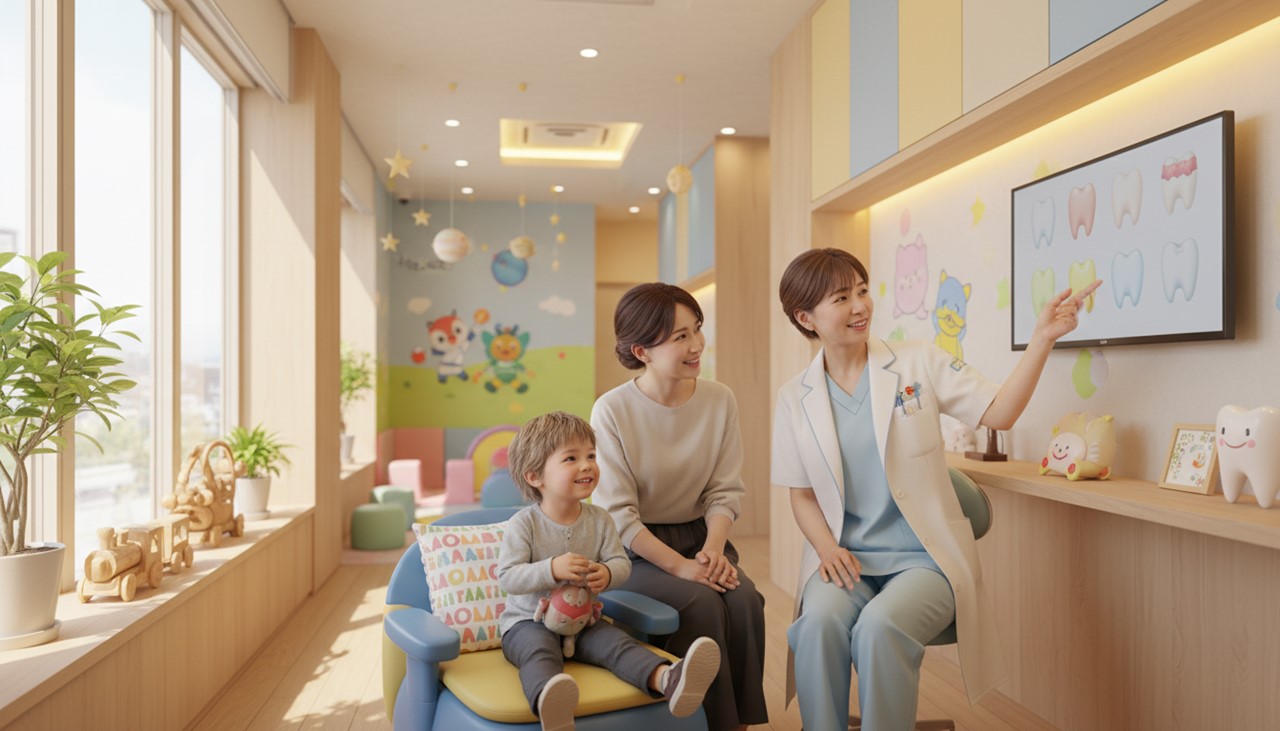 矯正歯科の相談室で患者と歯科医師が話し合う様子